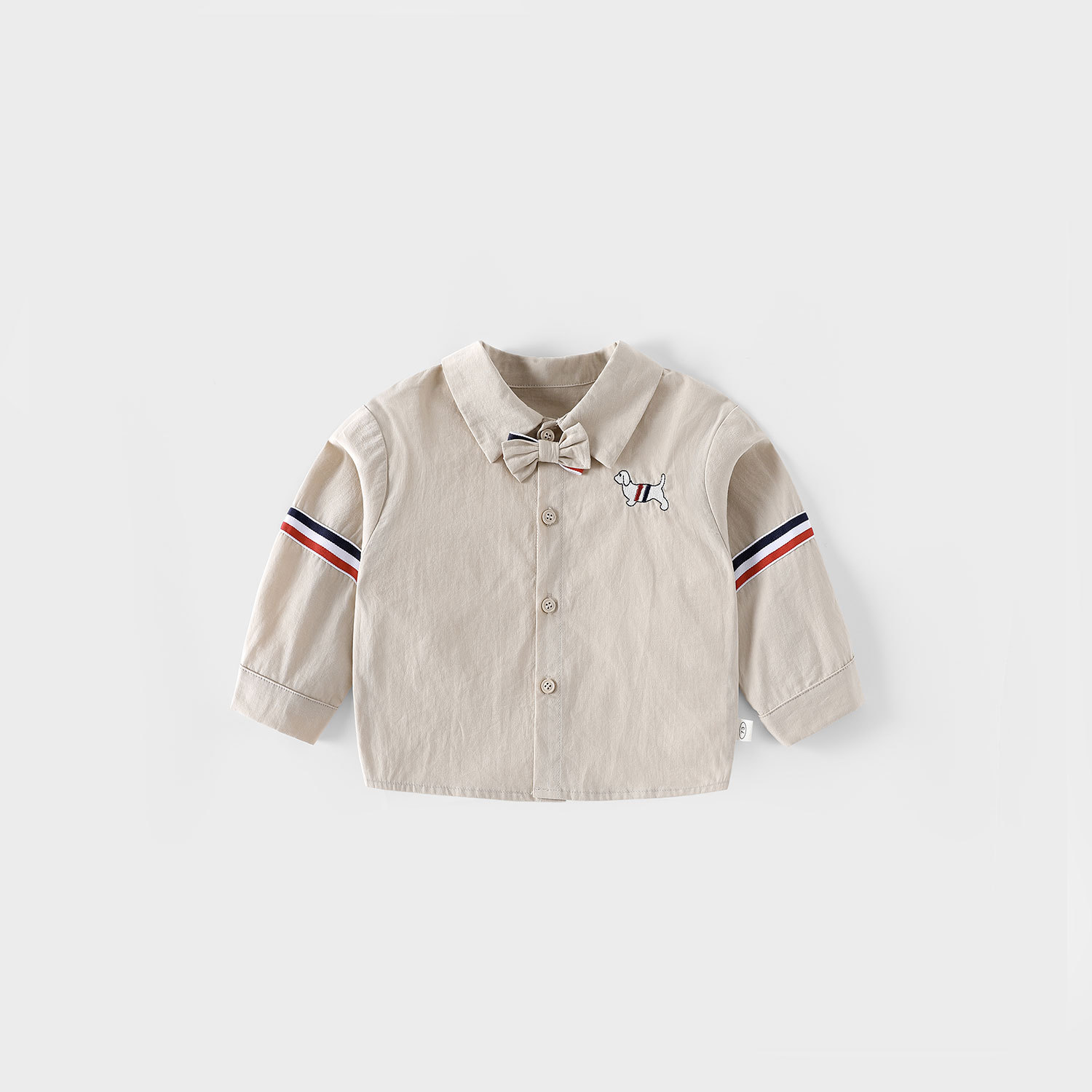 Children's embroidered shirt 2025 New autumn school style Boys' Korean-style bow tie ribbon shirt Trendy baby autumn wear details Picture