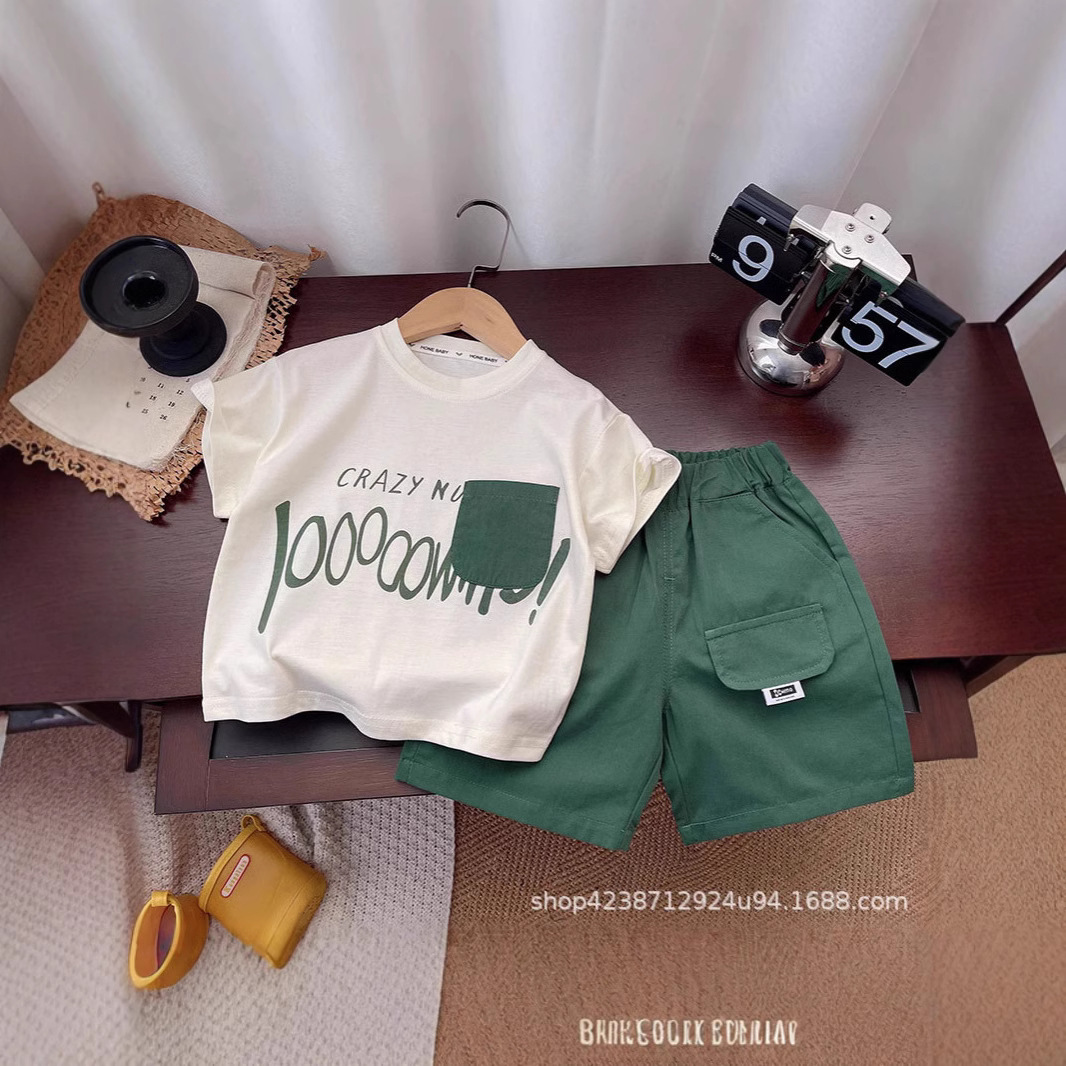 Loose top for boys, summer Korean style summer wear, casual letter children's wear, thin style for boys details Picture