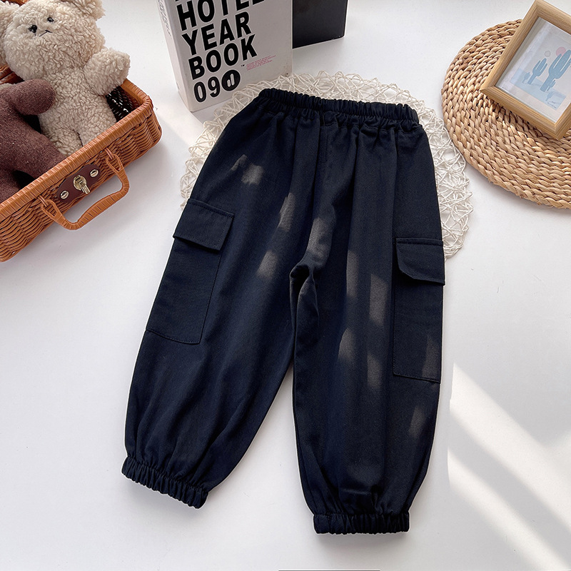 Boys' long pants 2023 Spring and Autumn style Children's black slop work pants Loose casual pants Boys' baby looks stylish Specification drawing