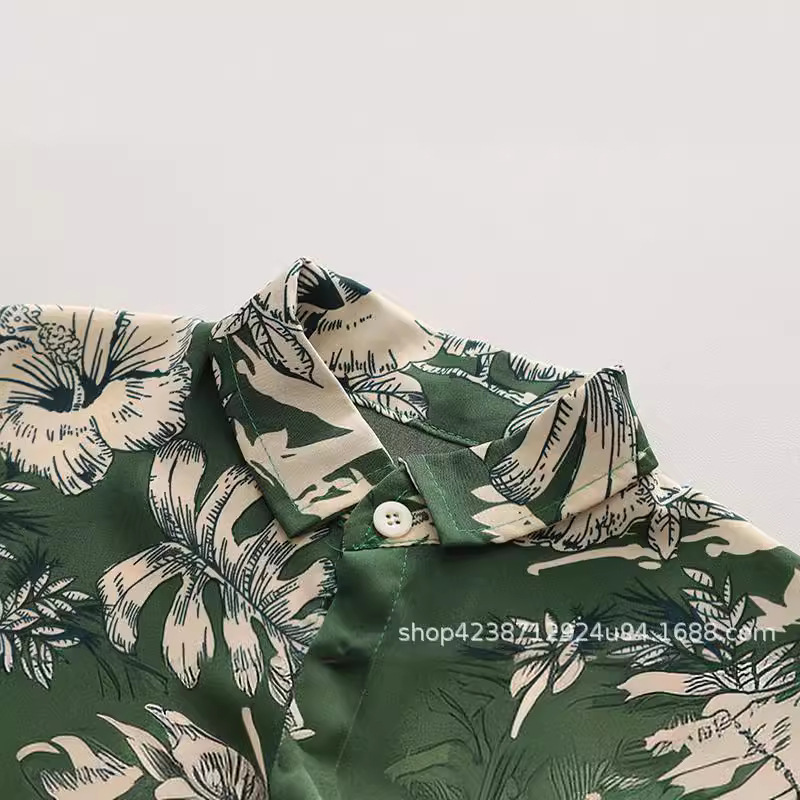 Boys' short-sleeved shirt 2023 summer style Korean baby beach vacation shirt Children's seaside Stylish two-piece set Specification drawing