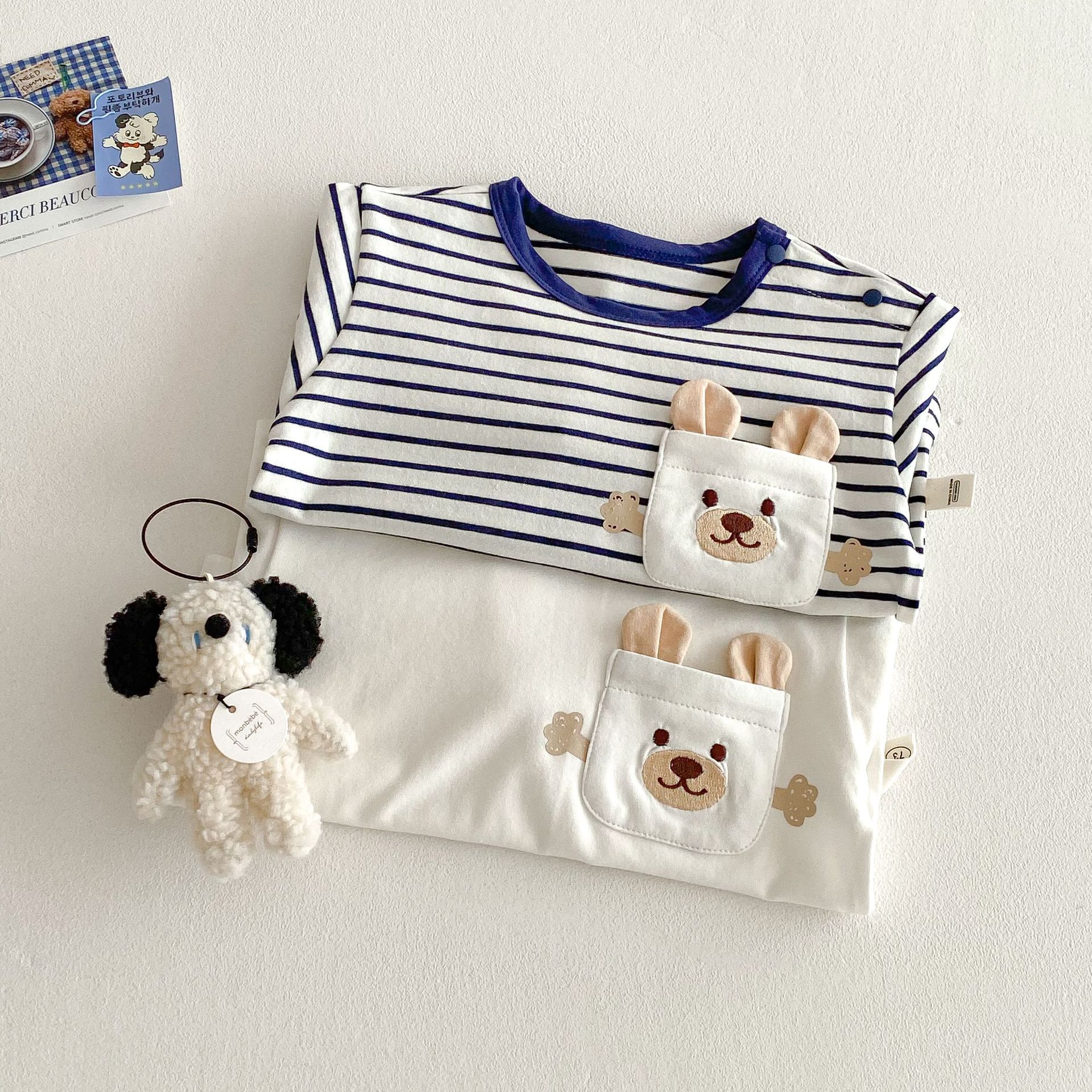 Children's cartoon base shirt 2025 new spring Boys' 3D cartoon T-shirt, trendy baby Korean striped top Specification drawing
