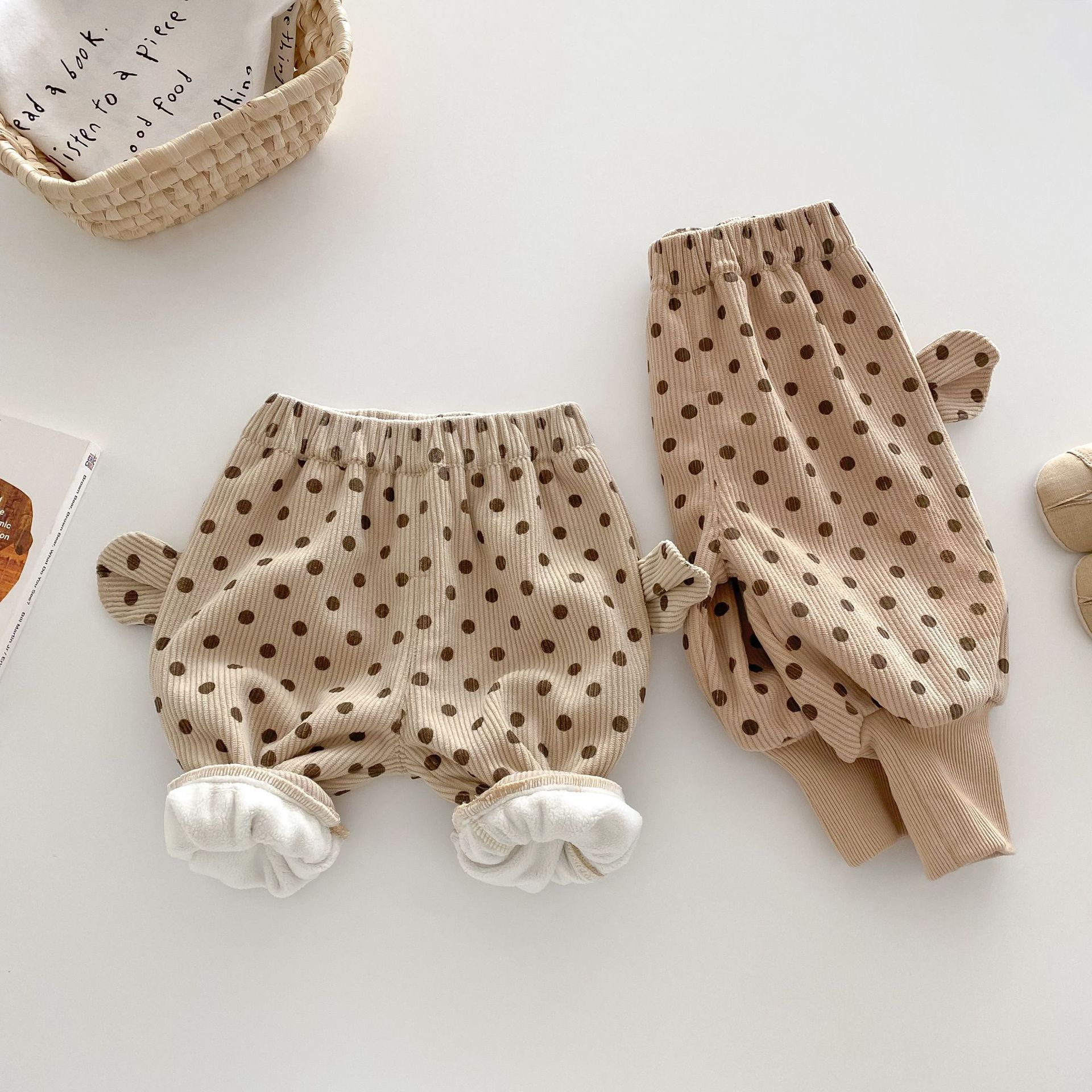 Children's polka dot fleece pants, winter Class a girls' corduroy pants, baby autumn and winter fleece thickened sweatpants AK508 details Picture