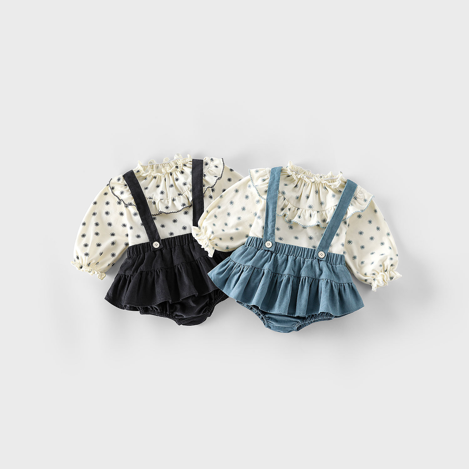 Baby solid color crawling dress 2025 new autumn style for girls, stylish Korean-style skirt for crawling girls, stylish floral base layer for crawling girls full figure