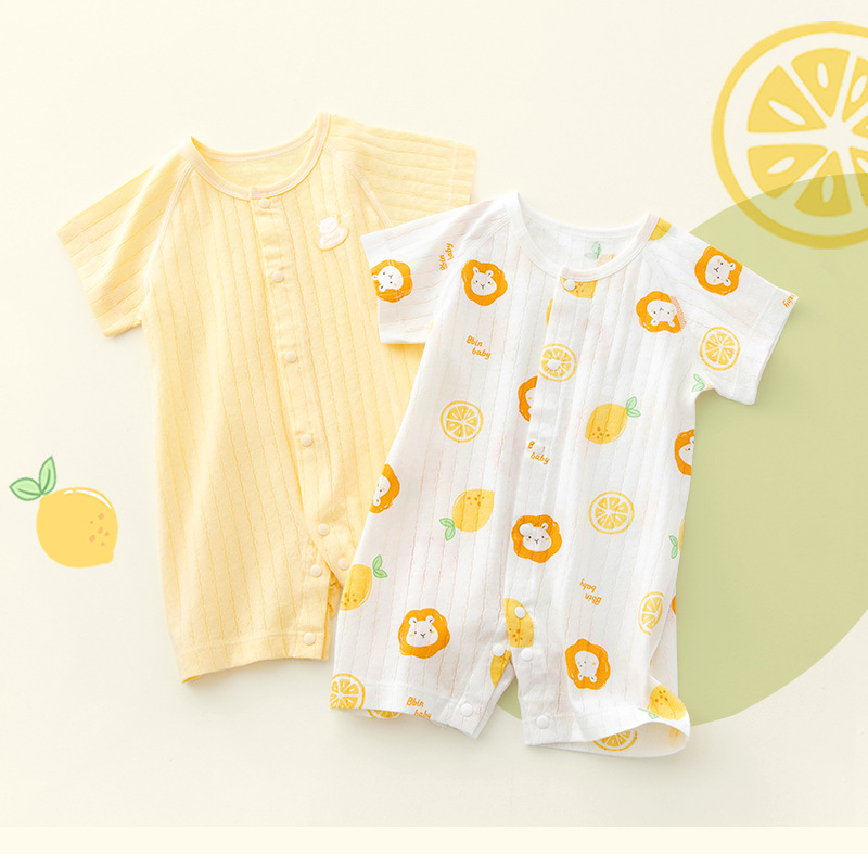 Baby short-sleeved men's thin breathable one-piece suit, pure cotton baby coat, crawling suit, summer newborn clothes, 0 to 3 months old full figure
