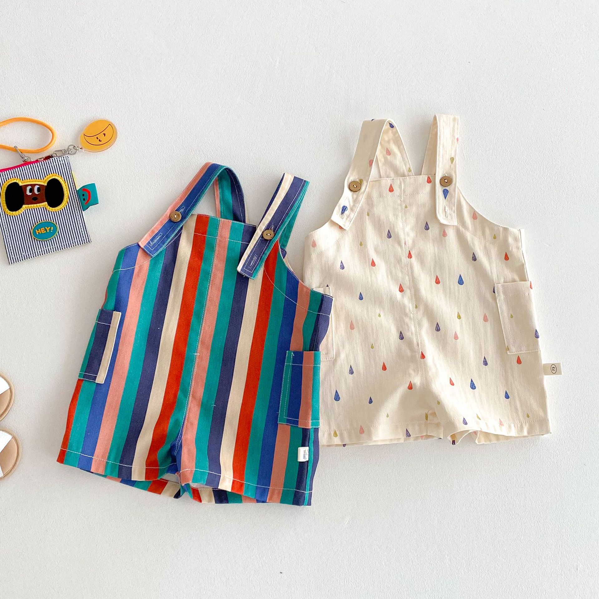 Baby striped overalls 2025 new style Summer girls' fashionable casual pants Baby raindrop pants Trendy children's summer wear full figure