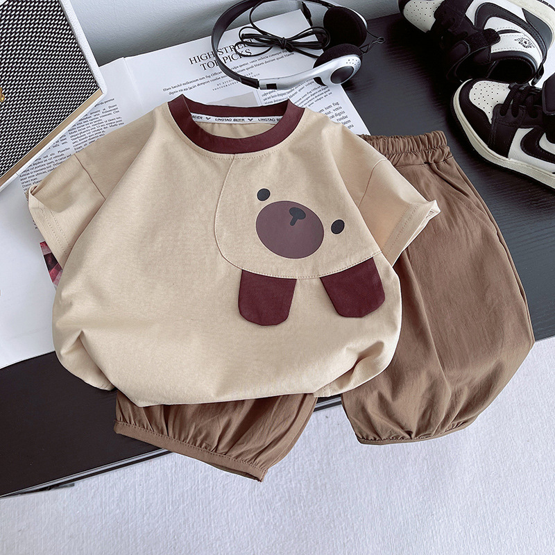 Boys' summer short-sleeved set 2025 New style Children's summer Cool two-piece set Baby cartoon casual clothes trend full figure