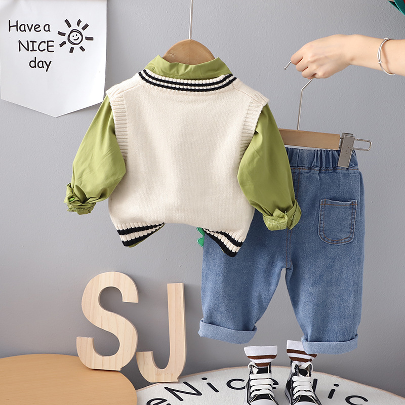 New children's and boys' autumn collection, stylish sweater and vest for kids, a cool three-piece set for spring and autumn Specification drawing