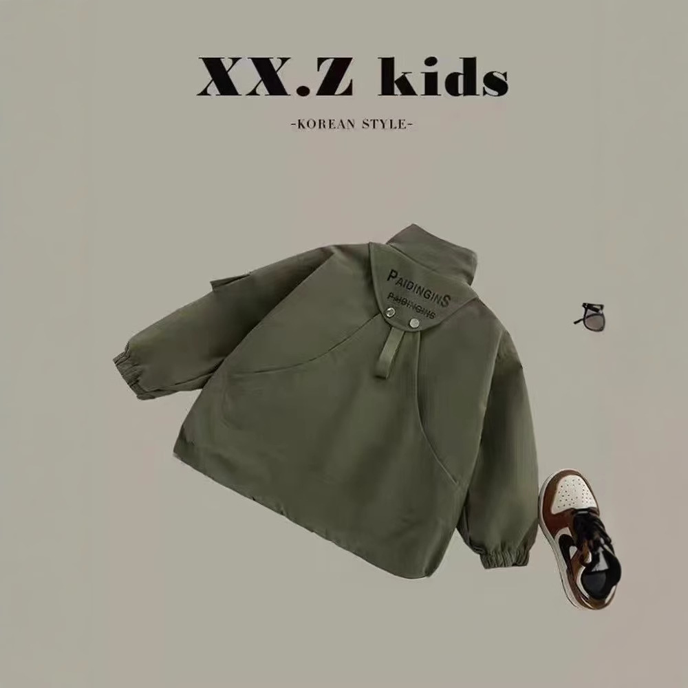Boys' spring and autumn coat, stylish green windbreaker, thin children's casual coat top, trendy children's clothing wholesale Specification drawing