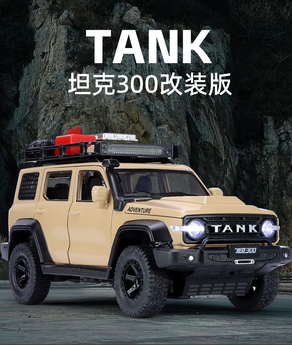 1:24 Tank 300 Limited Edition off-road vehicle alloy car model with sound, light and rebound pic 4