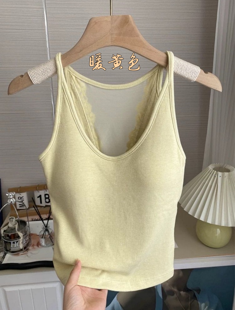 8749 threaded cotton halter back lace vest, V-tie chest pad, one-piece cup bra base, thermal vest underwear pic 13