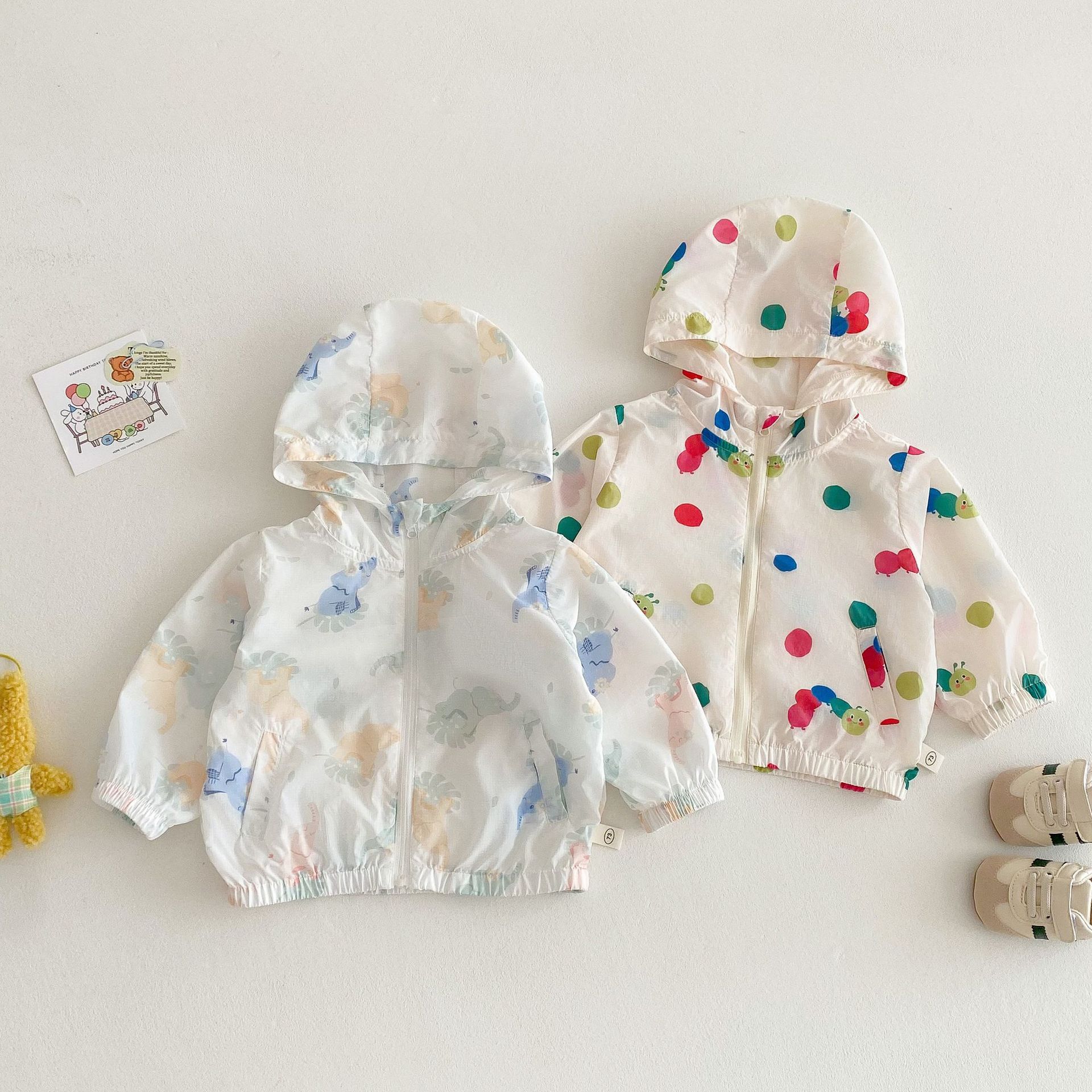 女童连帽空调衫2025新款夏季宝宝韩版洋气满印夏装薄卡通波点外套