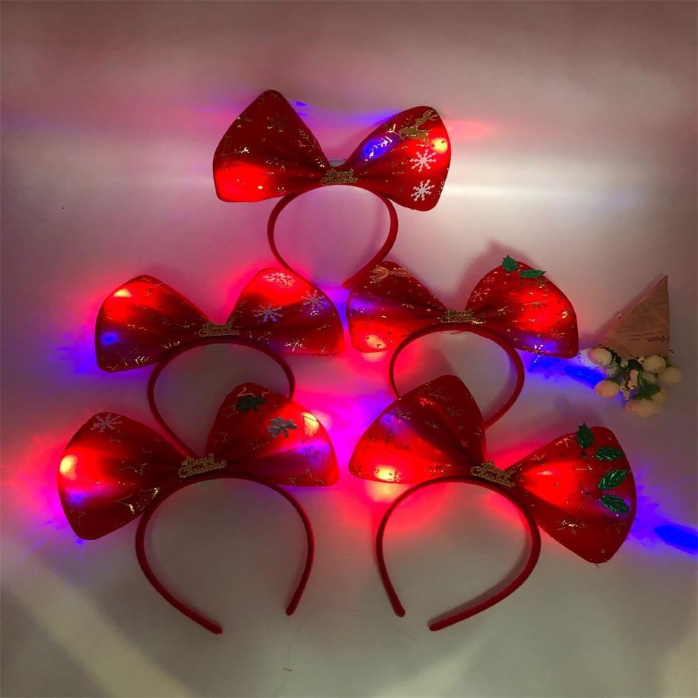 发光圣诞蝴蝶结发箍 节日派对装饰道具 可爱儿童小饰品