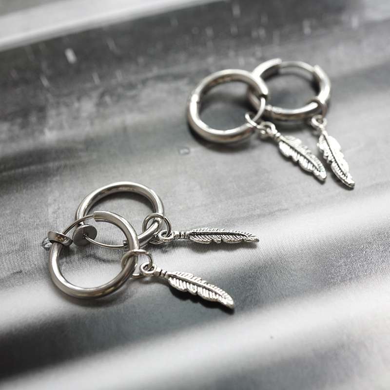 高级感复古流行耳环女2025年新款钛钢潮耳坠夏季小众耳饰网红爆款异形羽毛圆环耳钉