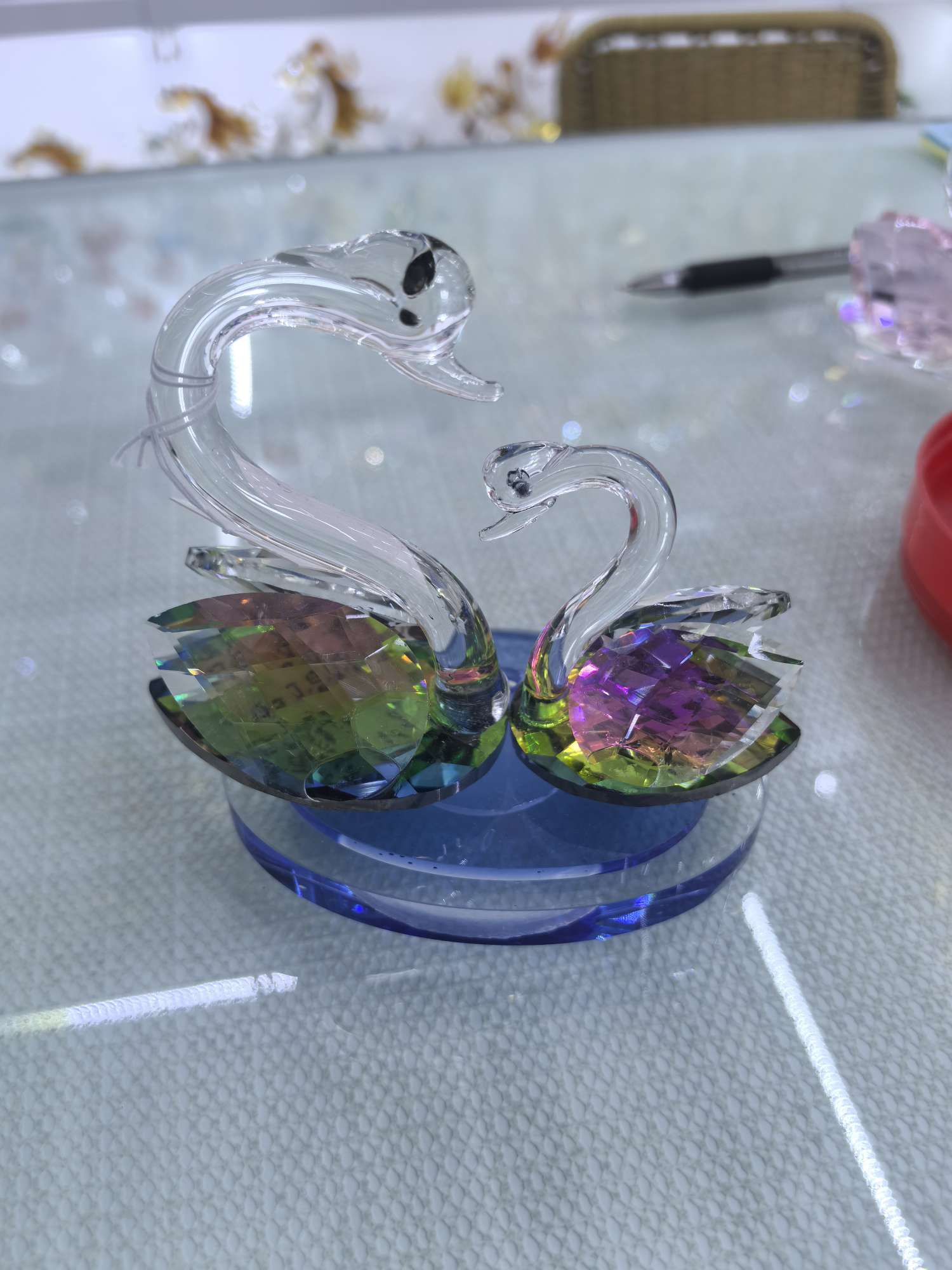 水晶工艺品紫水晶摆件发财树方块珠迪拜香精瓶子礼品收藏装饰品天鹅白底实物图