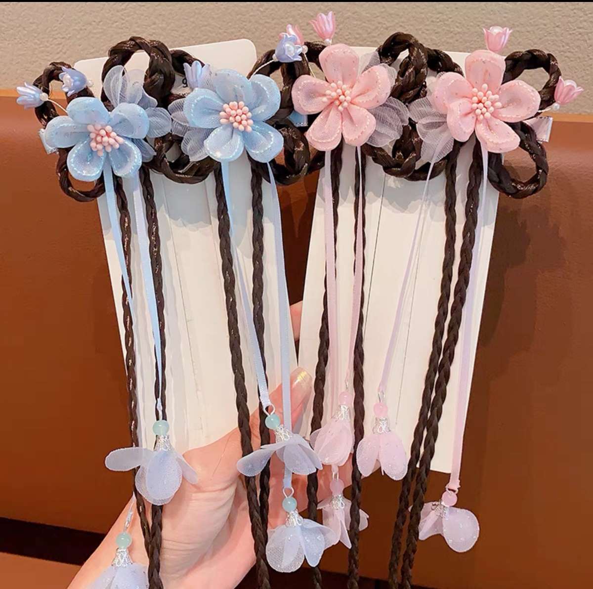 Children's headwear, ancient-style Hanfu, false braids, hair clips, girls' flower hair clips, super fairy-like hair flowers, baby tassel pairs Specification image