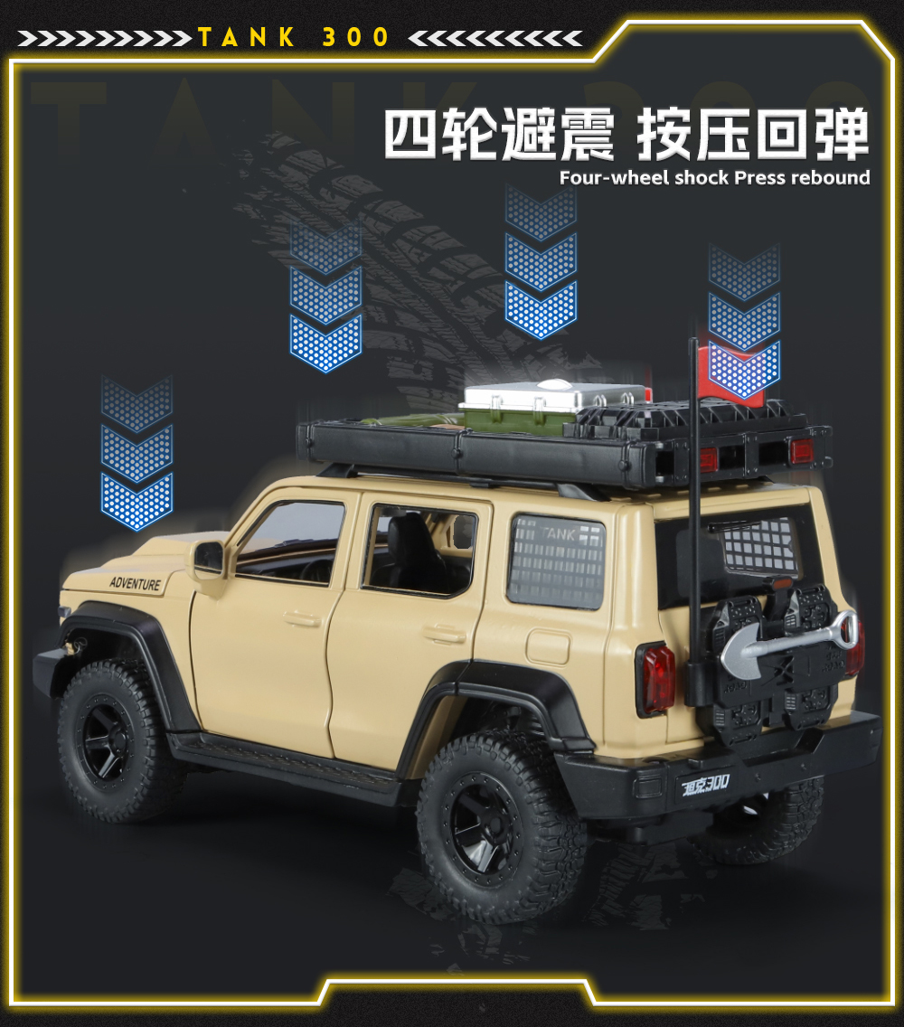 1:24 Tank 300 Limited Edition off-road vehicle alloy car model with sound, light and rebound pic 13