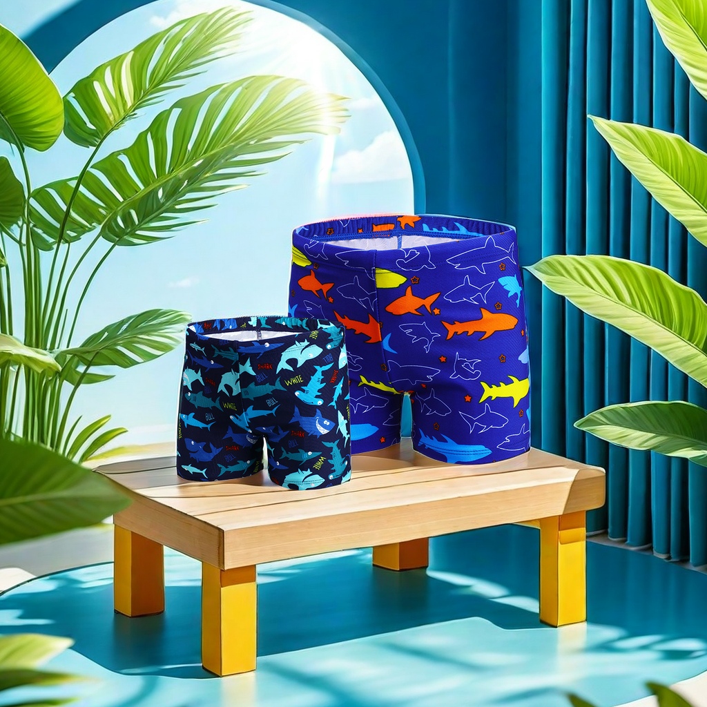 Cartoon children's swimming trunks, boys' flat-angle baby swimming trunks, oversized children's hot spring swimming suits with swimming caps, specially approved styles, cute children's swimming suits 145