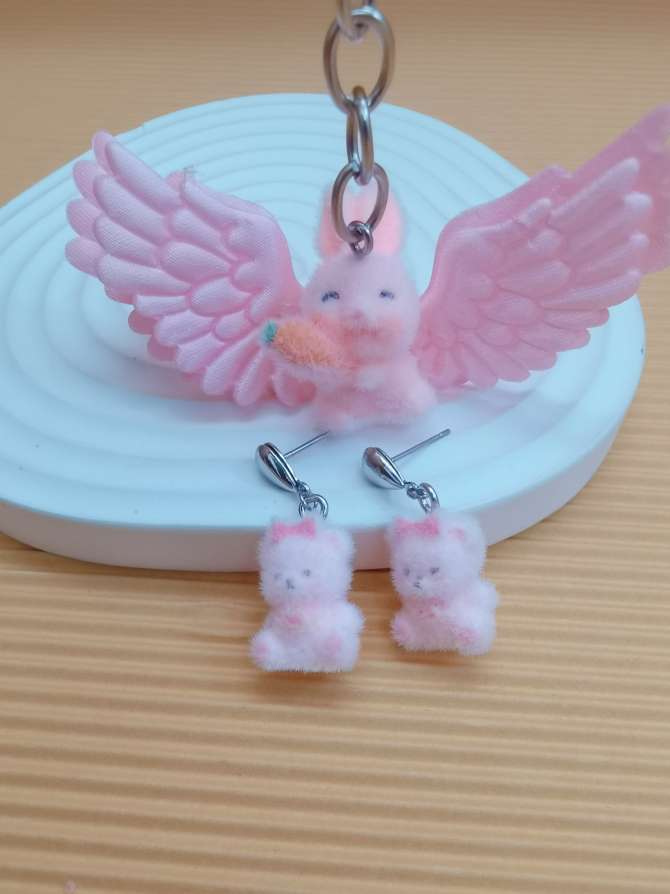 圣诞系列可爱兔子耳钉和天使翅膀兔子钥匙扣