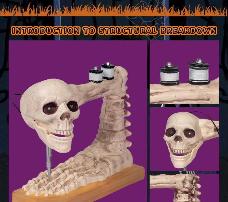 跨境万圣节骷髅骨架缝纫机电动感应发光发声逼真骷髅摆件鬼屋节日详情9