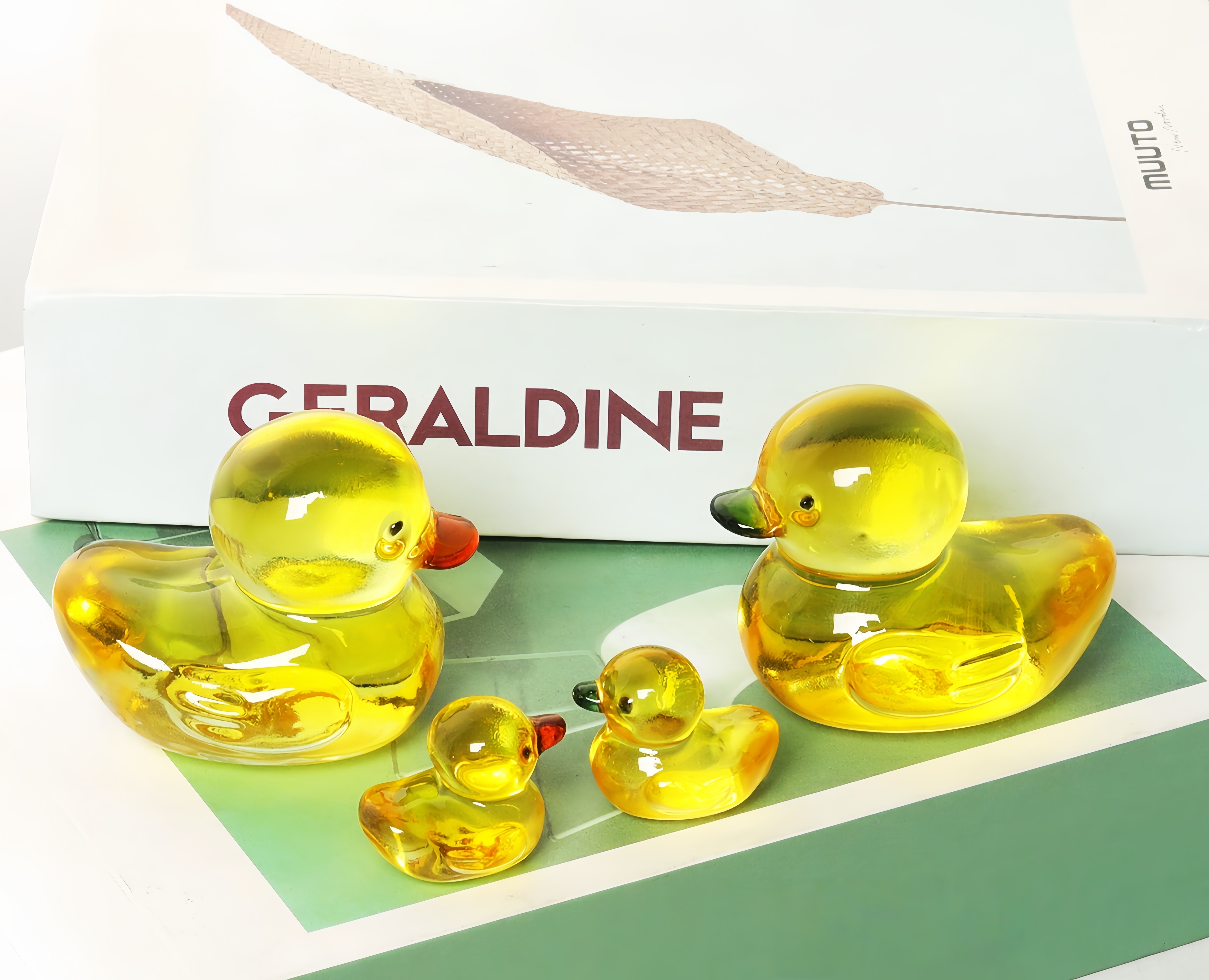 卡通小黄鸭母子水晶摆件工艺品桌面家居装饰品亚马逊跨境货源批发 