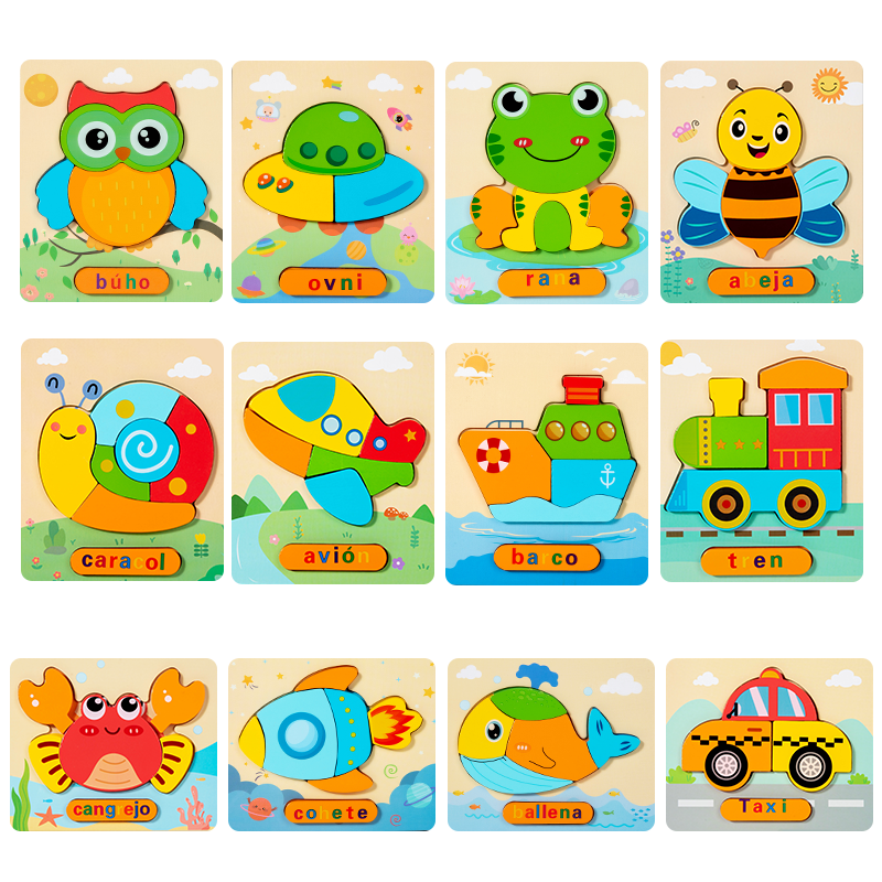 蒙氏早教益智立体拼图3到6岁宝宝专注力训练玩具儿童木质启蒙玩具拼搭恐龙