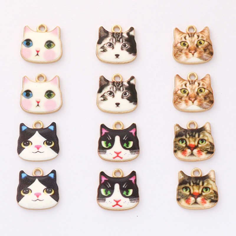 猫咪头像印花款DIY韩版饰品配件单吊小动物手绳挂件小猫头绳吊坠 多款可爱猫咪头像印花吊坠 卡通动物造型挂件DIY手工饰品