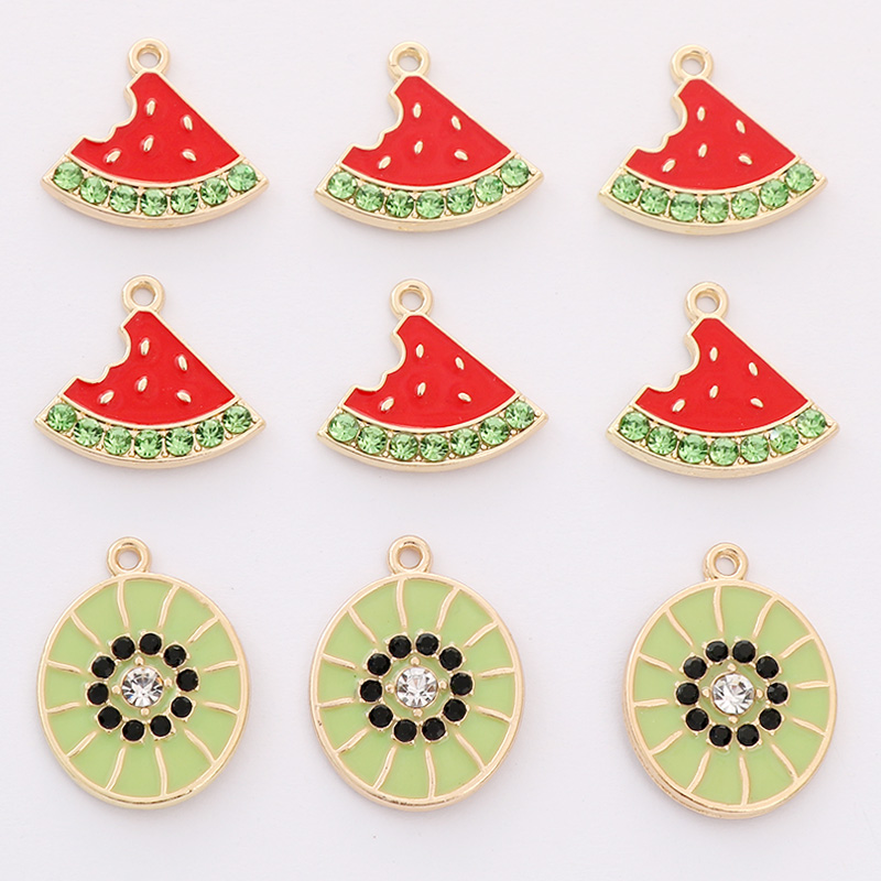 合金饰品猕猴桃西瓜手工diy锆石吊坠项链女士高档小香风点油挂件 