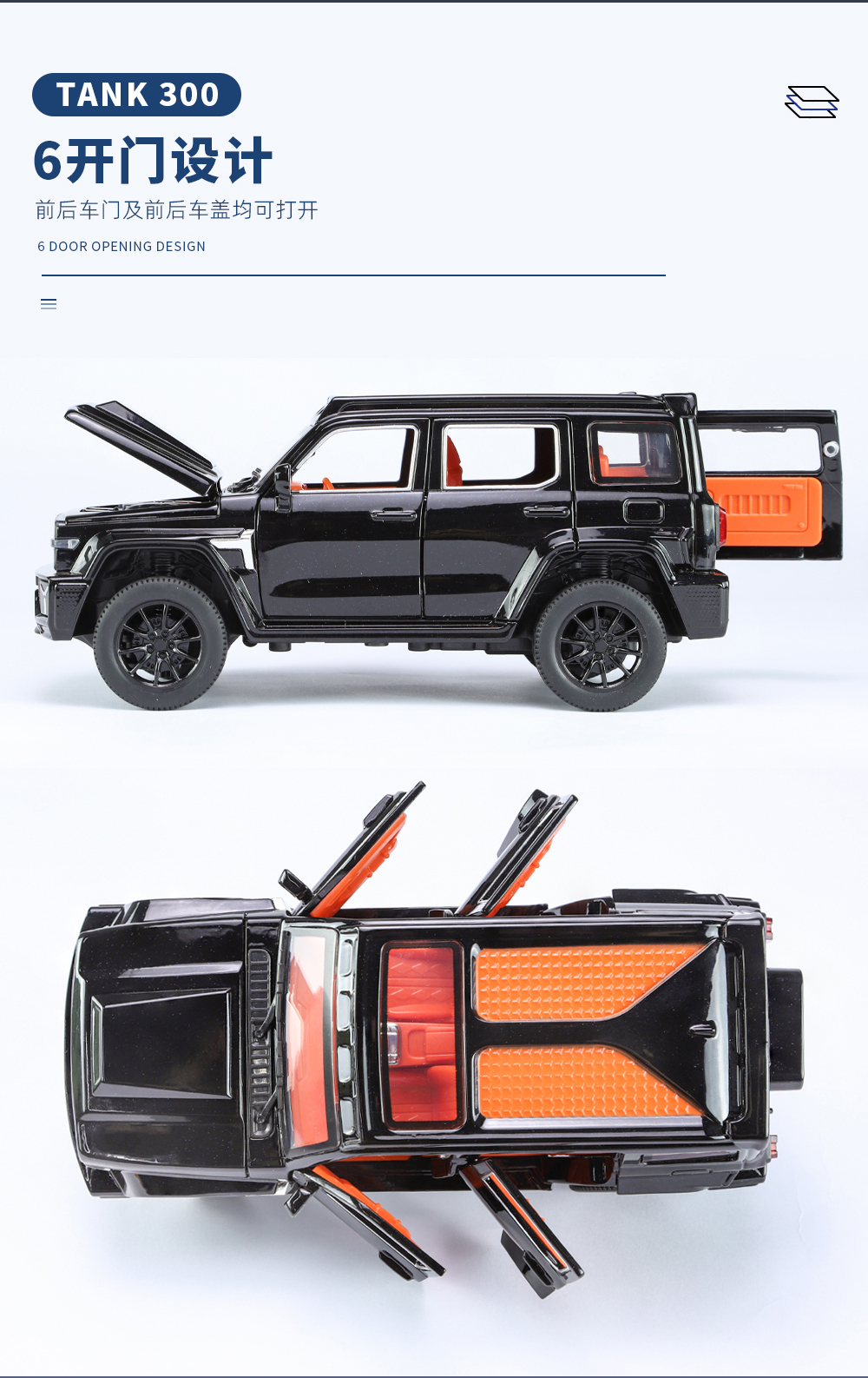 1:24 Tank 300 Cyber Knight alloy car model Sound, light and rebound force pic 8
