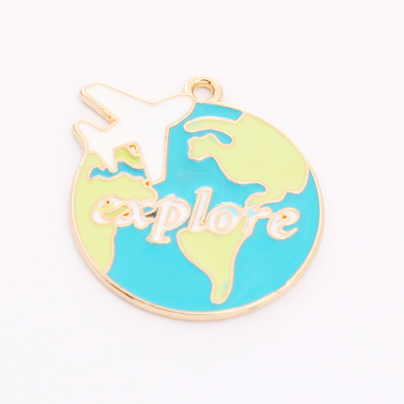 Travel World Series Hot Air balloon luggage, Airplane Earth, diy alloy Oil Drip keychain, necklace, Small Pendant Item Picture