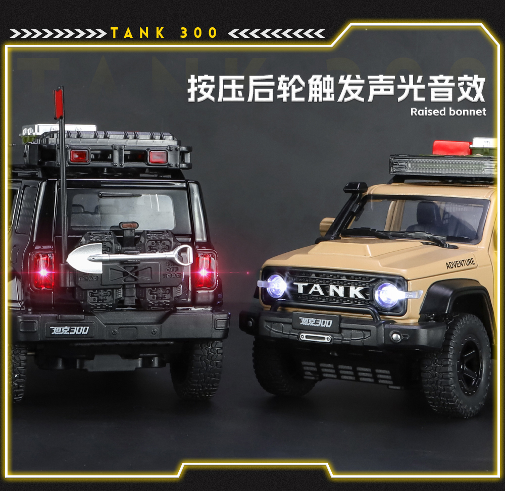 1:24 Tank 300 Limited Edition off-road vehicle alloy car model with sound, light and rebound pic 8