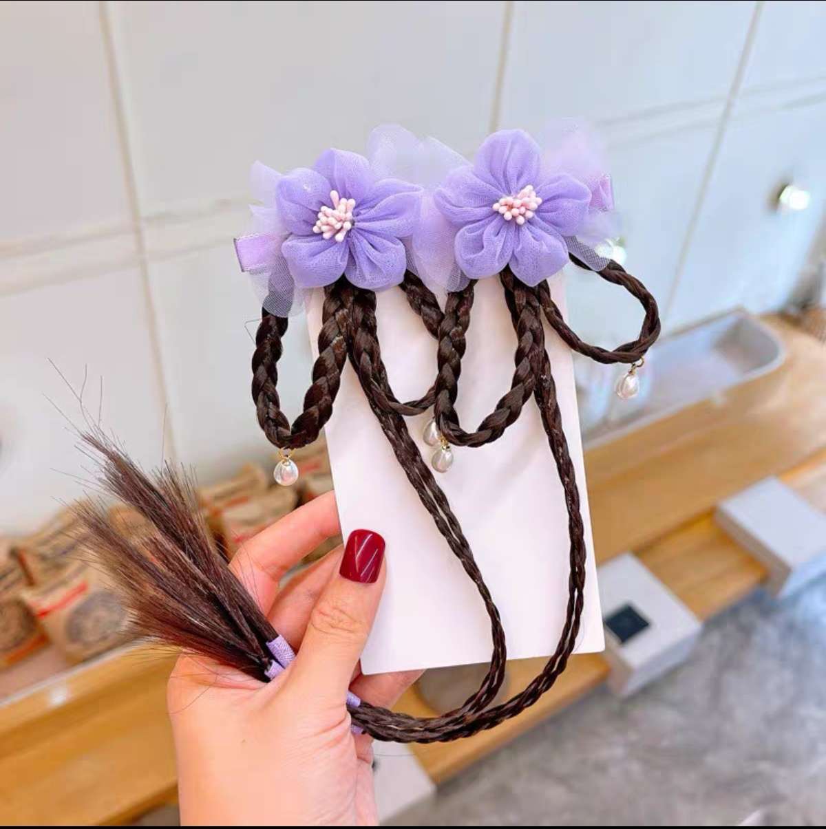 Children's headwear, ancient-style Hanfu, false braids, hair clips, girls' flower hair clips, super fairy-like hair flowers, baby tassel pairs Item Picture