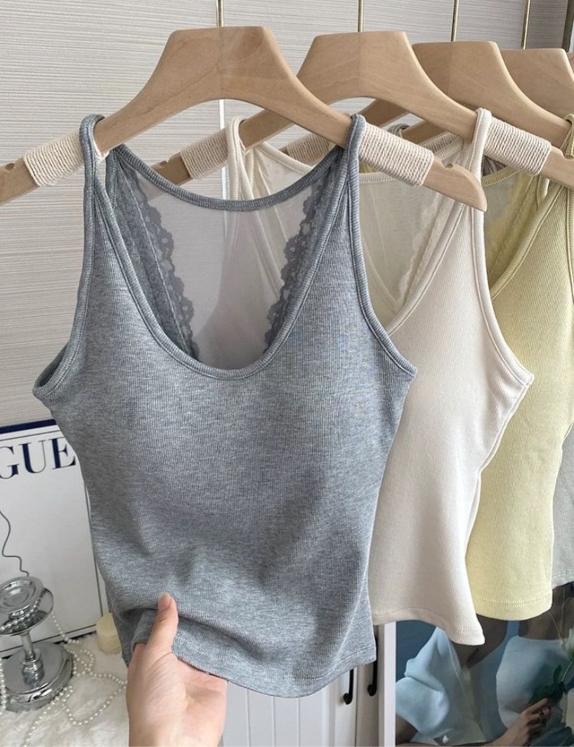 8749 threaded cotton halter back lace vest, V-tie chest pad, one-piece cup bra base, thermal vest underwear Specification image