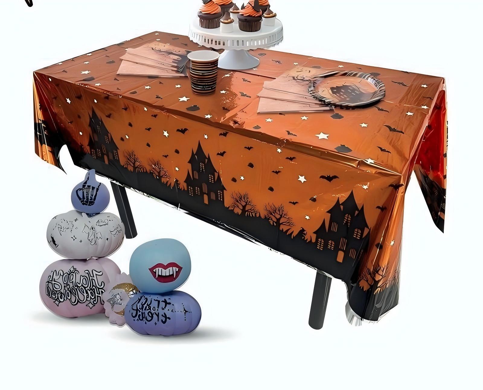 Cross-border Halloween party decoration tablecloth, terrifying party supplies, bat pumpkin disposable oil-resistant tablecloth Specification image