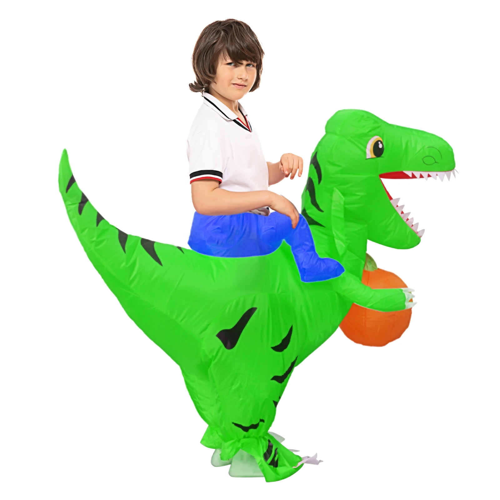 亚马逊跨境骑行恐龙抱南瓜充气衣服儿童坐骑服搞怪万圣节表演服