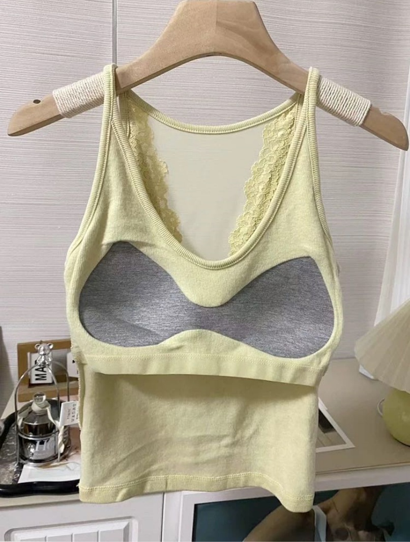 8749 threaded cotton halter back lace vest, V-tie chest pad, one-piece cup bra base, thermal vest underwear pic 14