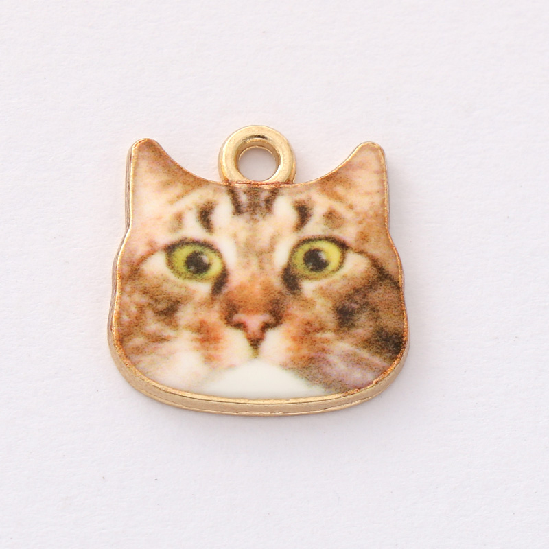 猫咪头像印花款DIY韩版饰品配件单吊小动物手绳挂件小猫头绳吊坠 多款可爱猫咪头像印花吊坠 卡通动物造型挂件DIY手工饰品白底实物图
