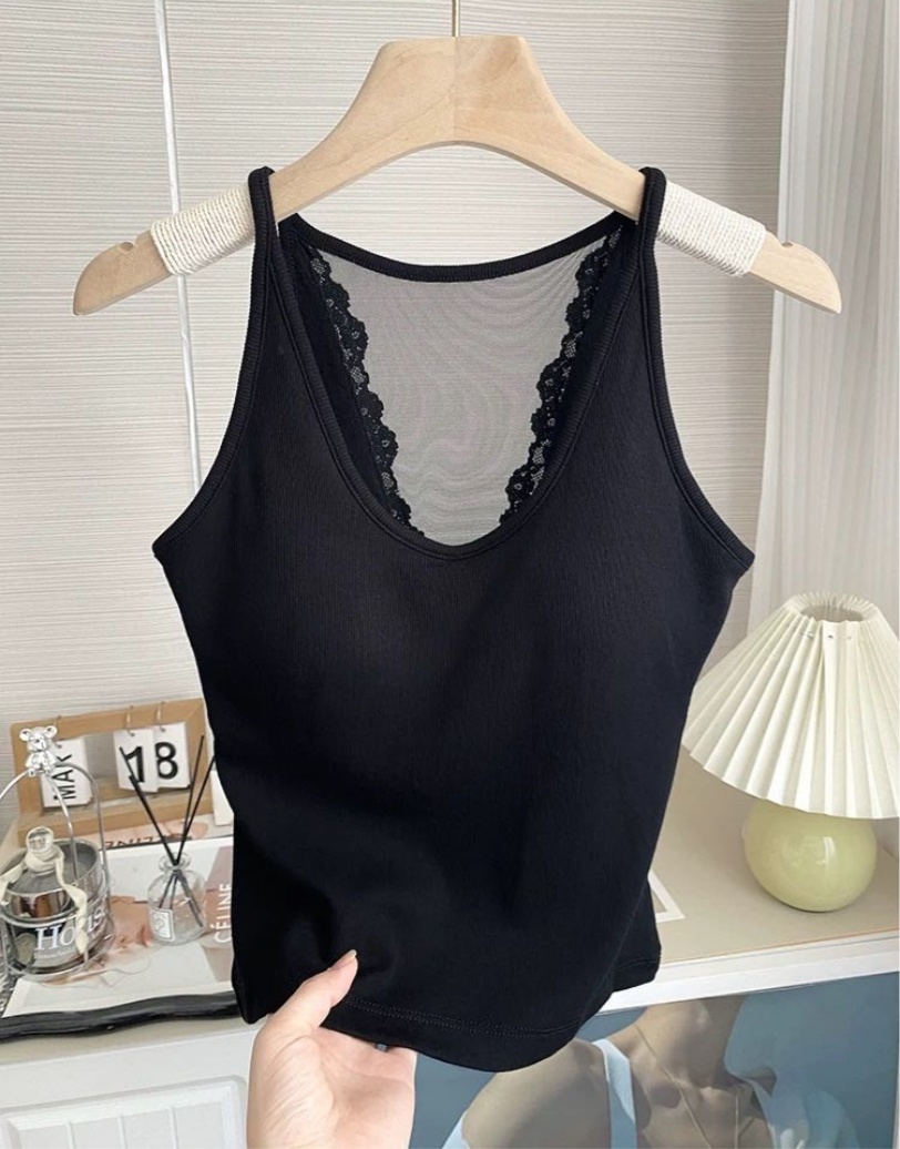 8749 threaded cotton halter back lace vest, V-tie chest pad, one-piece cup bra base, thermal vest underwear pic 15