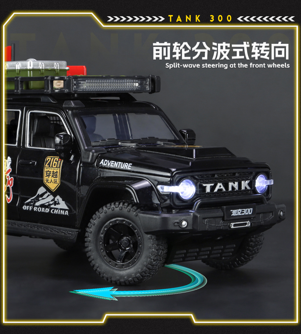 1:24 Tank 300 Limited Edition off-road vehicle alloy car model with sound, light and rebound pic 16