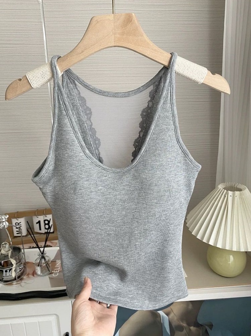 8749 threaded cotton halter back lace vest, V-tie chest pad, one-piece cup bra base, thermal vest underwear pic 16