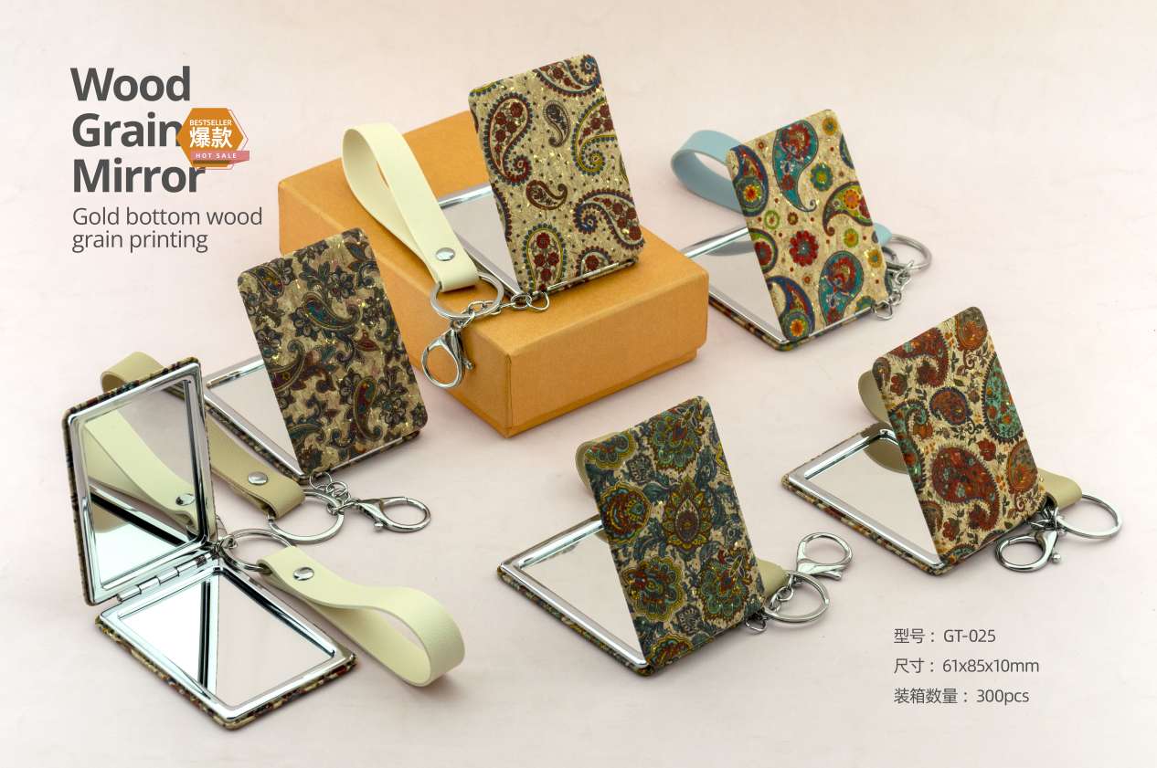 日用百货卫浴洗漱用品化妆镜台镜LED防碎镜子镜梳镜子多功能梳妆镜子木纹皮马卡龙高清镜子详情图4