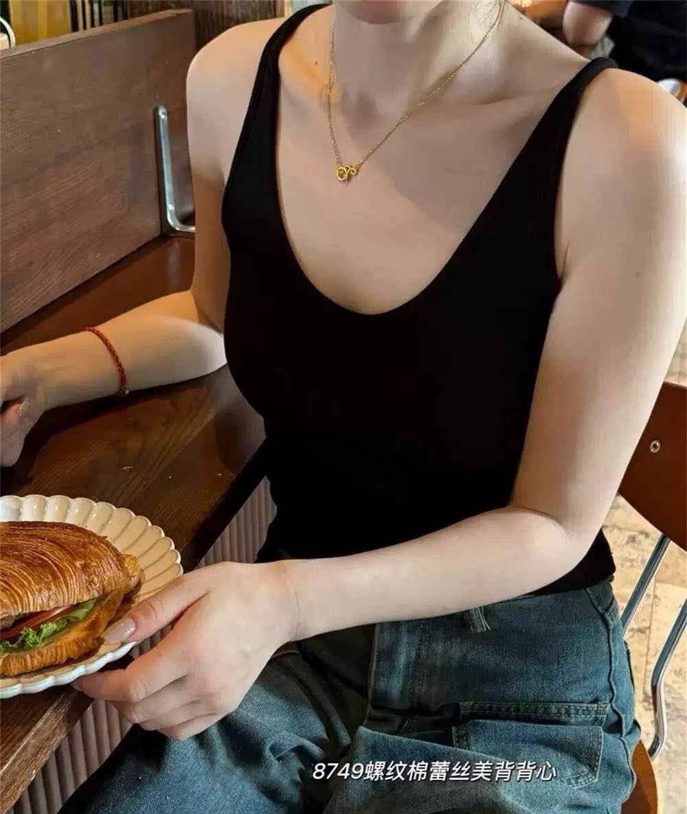 8749 threaded cotton halter back lace vest, V-tie chest pad, one-piece cup bra base, thermal vest underwear pic 4