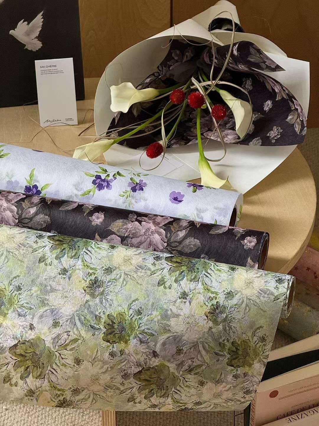 新款印花无纺布进口材料繁华时代秋色花园鲜花礼品包装材料