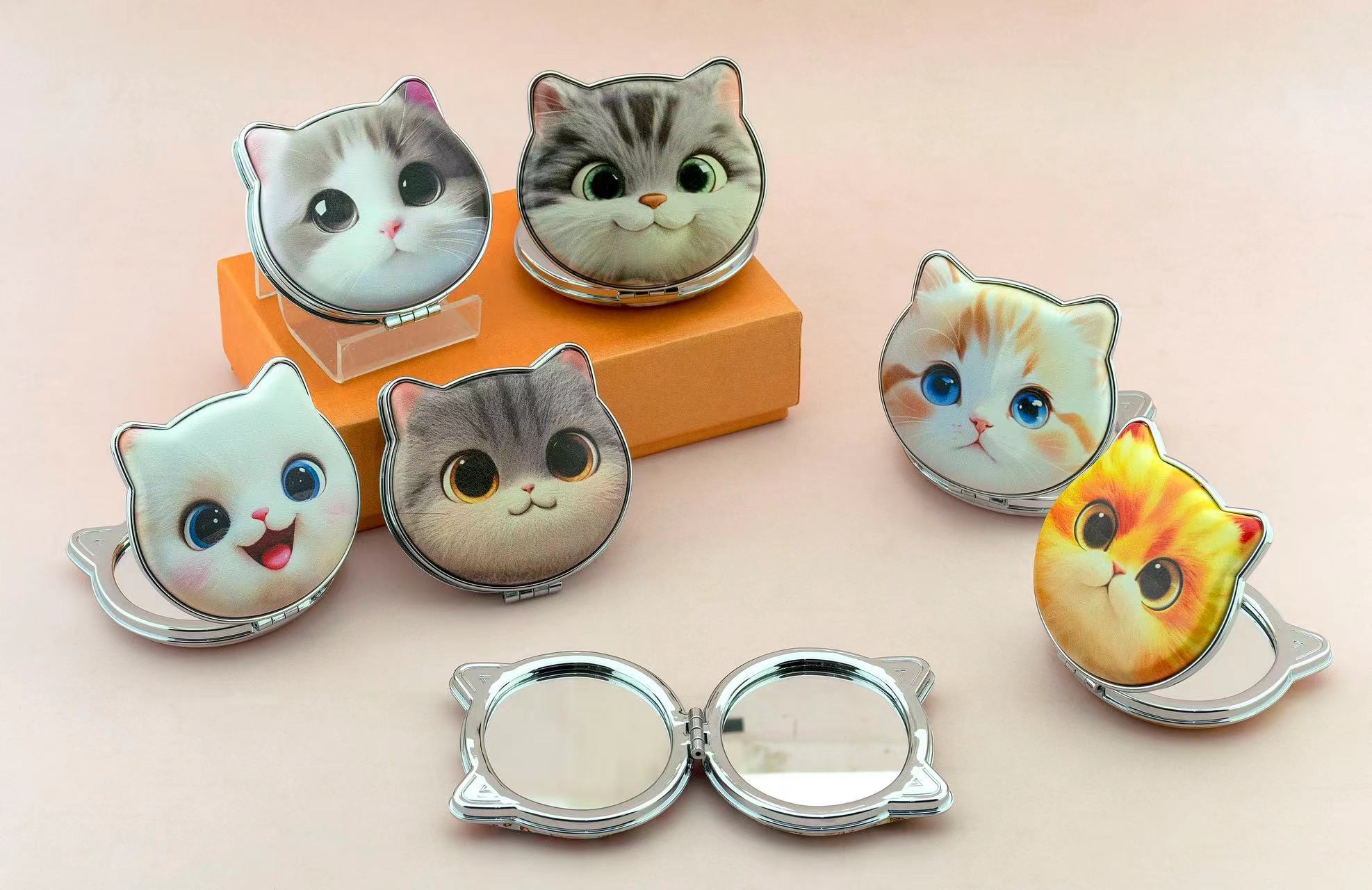 日用百货卫浴洗漱用品化妆镜台镜LED防碎镜子镜梳镜子便携化妆镜子猫头马卡龙高清镜子