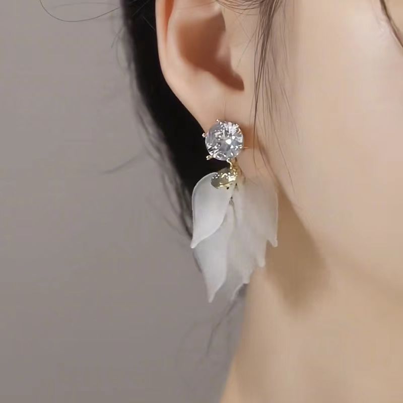 超仙设计感花瓣流苏耳环时尚闪钻精致小清新新款爆款气质耳饰