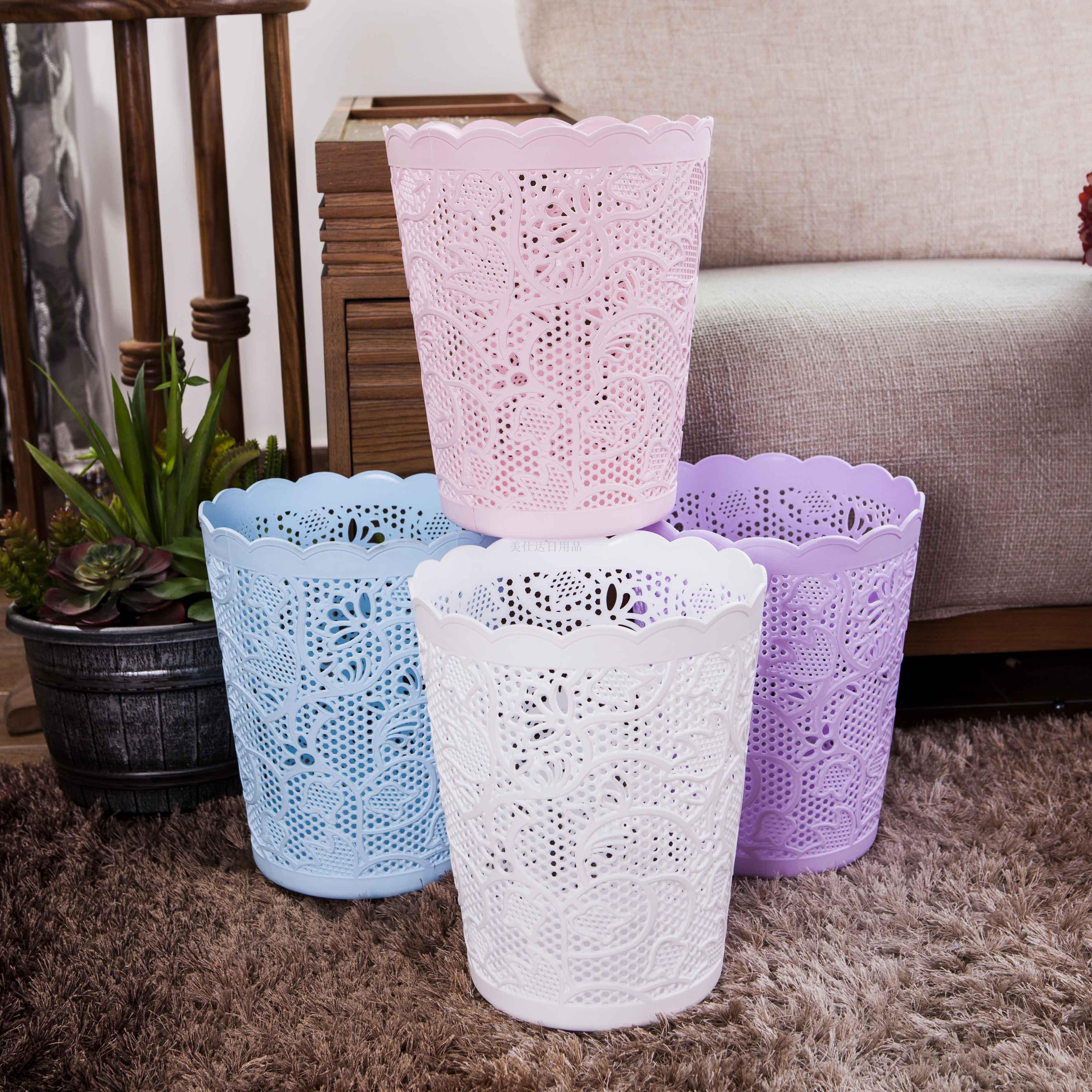 源头工厂 专利塑料圆形创意镂空纸篓 塑料垃圾桶 塑料