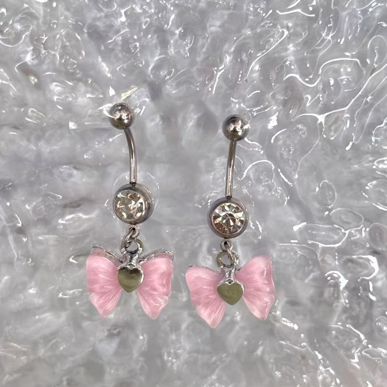  不锈钢肚脐钉粉蝴蝶结肚脐钉小众锆石脐钉1.6肚脐环人体穿刺脐钉珠链细节图