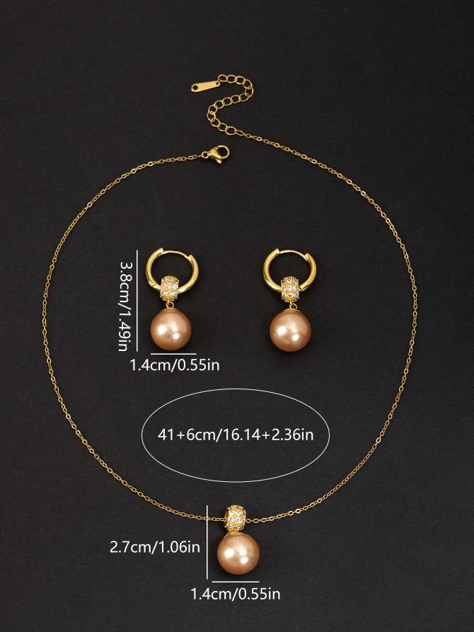 时尚水晶锆石珍珠套链首饰套装女简约百搭镶嵌饰品礼物跨境衣服配饰详情图3