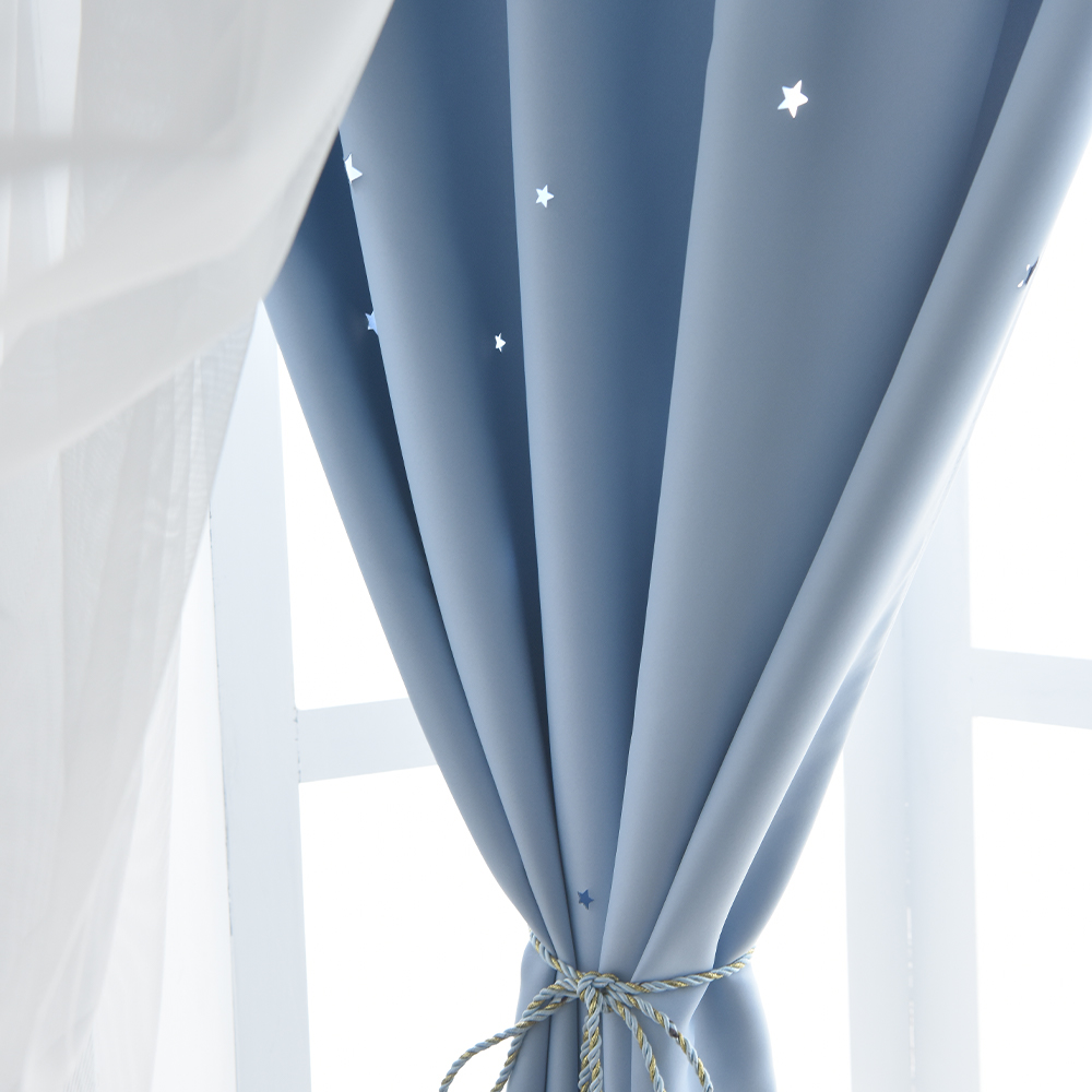 Wholesale finished products of Shaoxing Velcro, hollowed-out stars, Nordic popular curtains and blackout fabric, one-piece consignment Item Picture