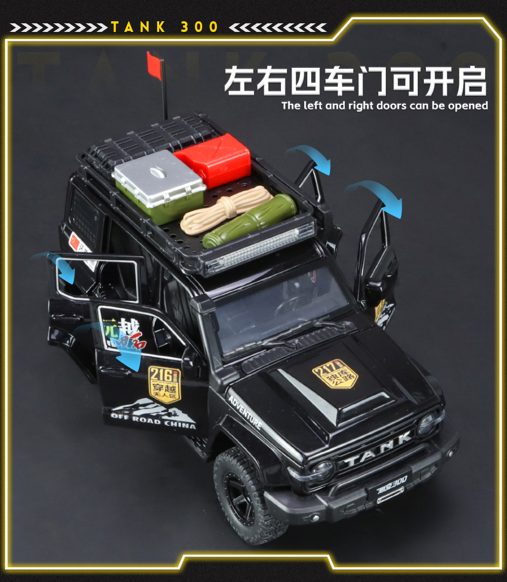 1:24 Tank 300 Limited Edition off-road vehicle alloy car model with sound, light and rebound pic 15