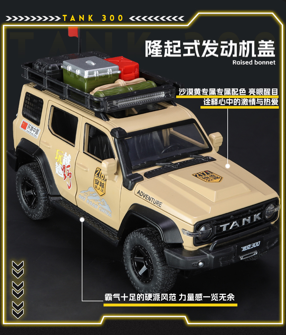 1:24 Tank 300 Limited Edition off-road vehicle alloy car model with sound, light and rebound pic 11